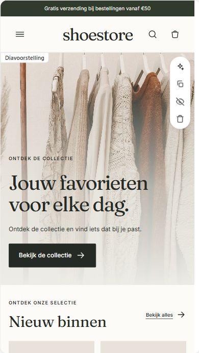 Den faktiske forhåndsvisning af mobilbutik i MicroCart Studio
