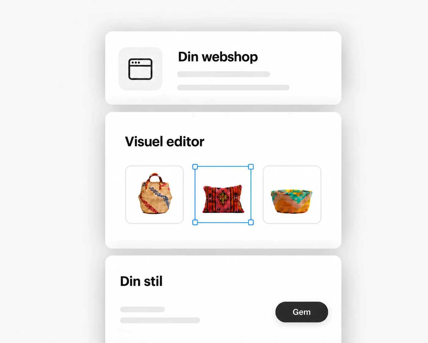 Illustration af din butik, den visuelle editor og din egen stil