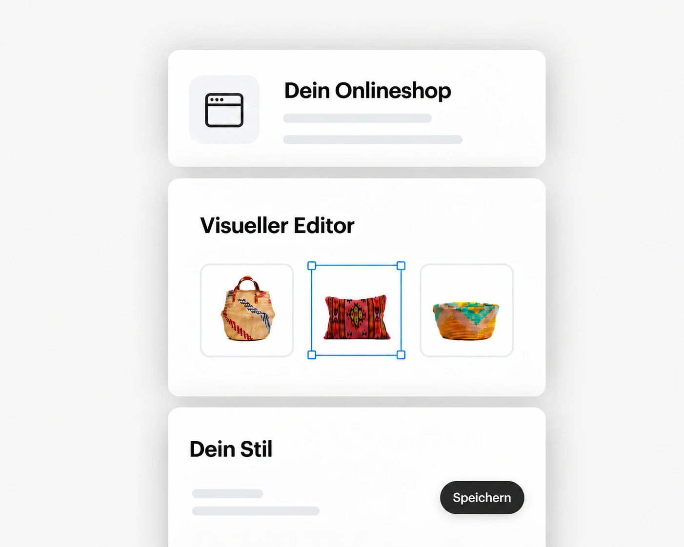 Illustration deines Shops, des visuellen Editors und deines eigenen Stils
