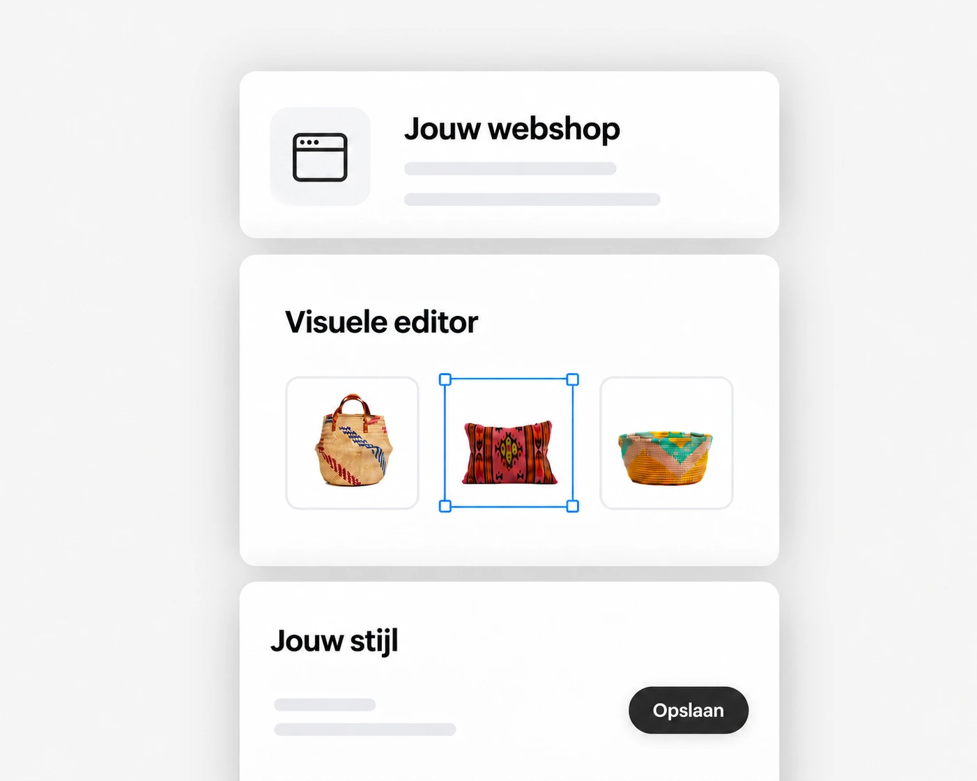 Illustratie van je webshop, de visuele editor en je eigen stijl
